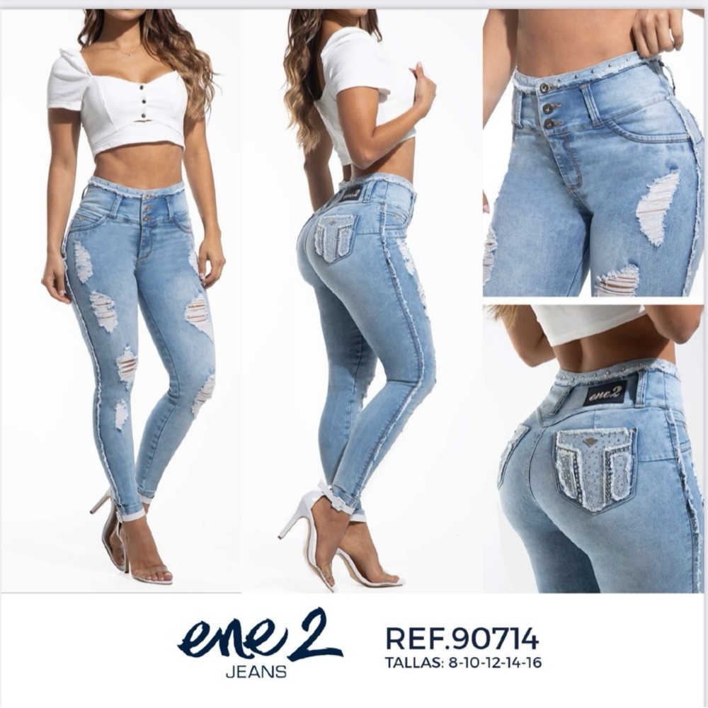 Women's Light Blue Distressed Jeans push up